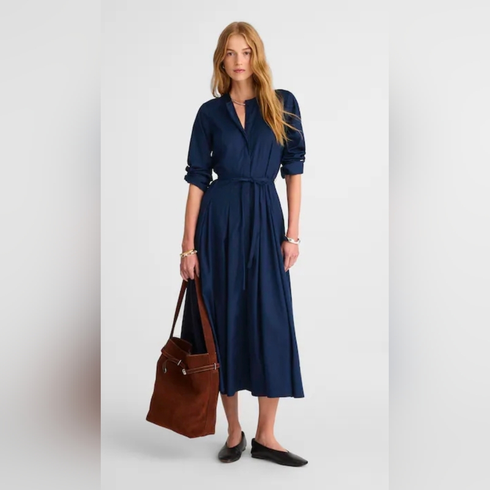 Madewell Navy Long Sleeve Belted Midi Dress